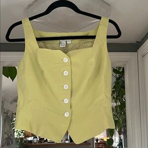 Vintage 90s Ann Taylor Square Neck Button Up Green Sleeveless Blouse